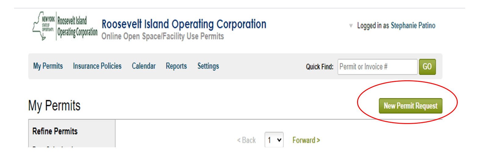 Step 3 - Create new permit request