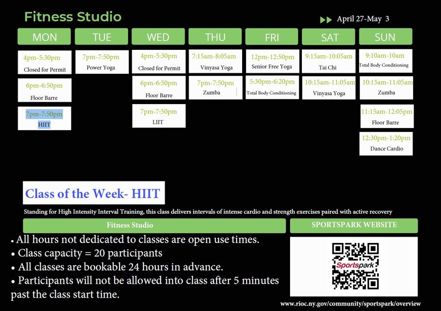 Fitness Classes Schedule