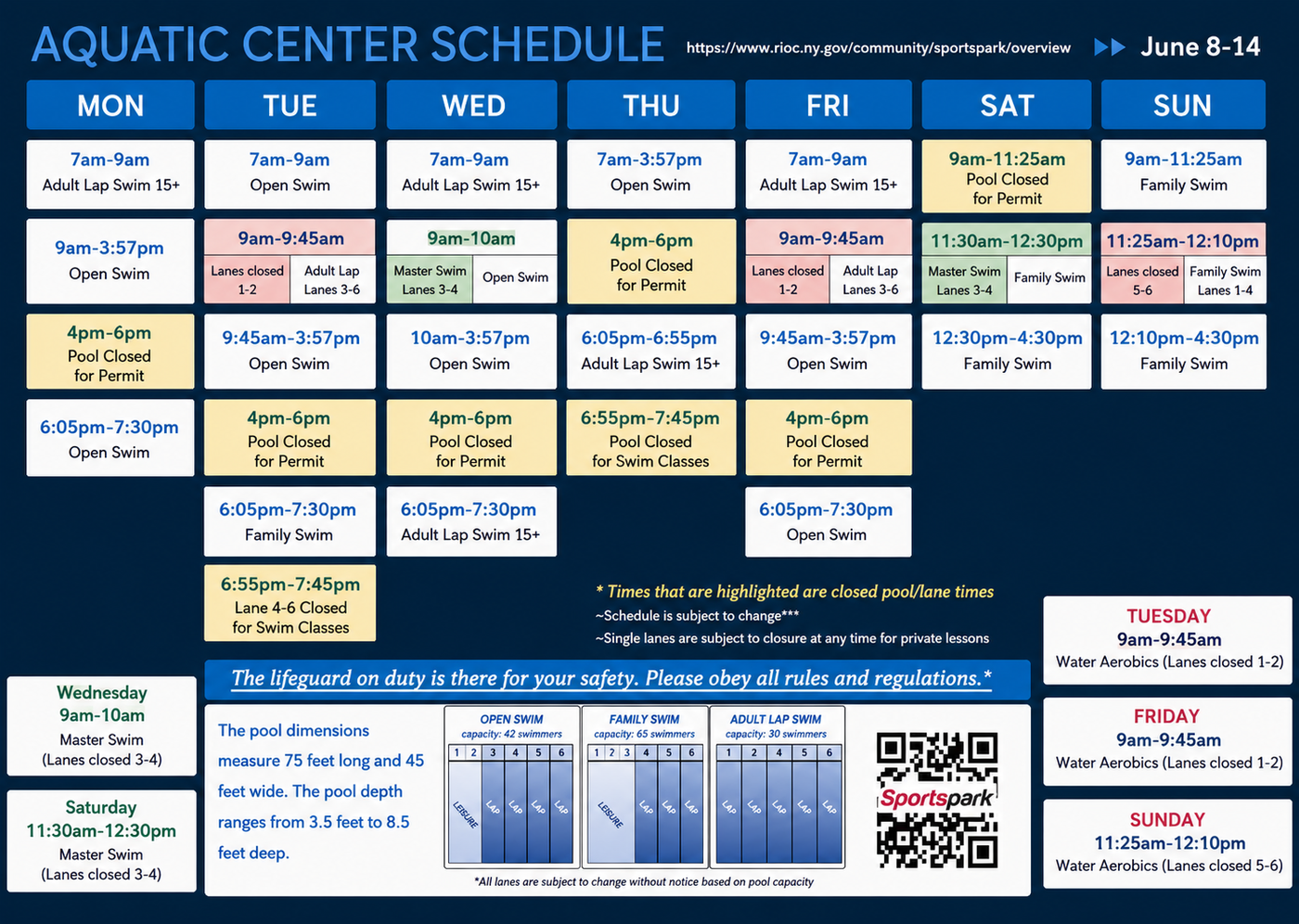 Aquatics Center Schedule
