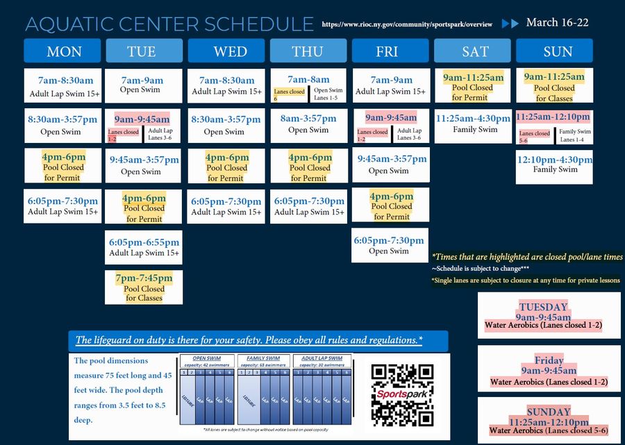 Aquatics Center Schedule